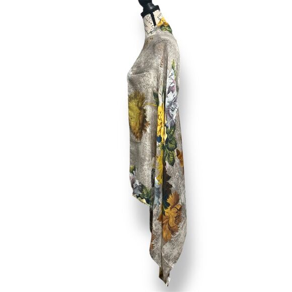 Kollie More Tan Floral Print Long Scarf Wrap Viscose Tan Yellow Green Boho Shawl - Picture 8 of 12